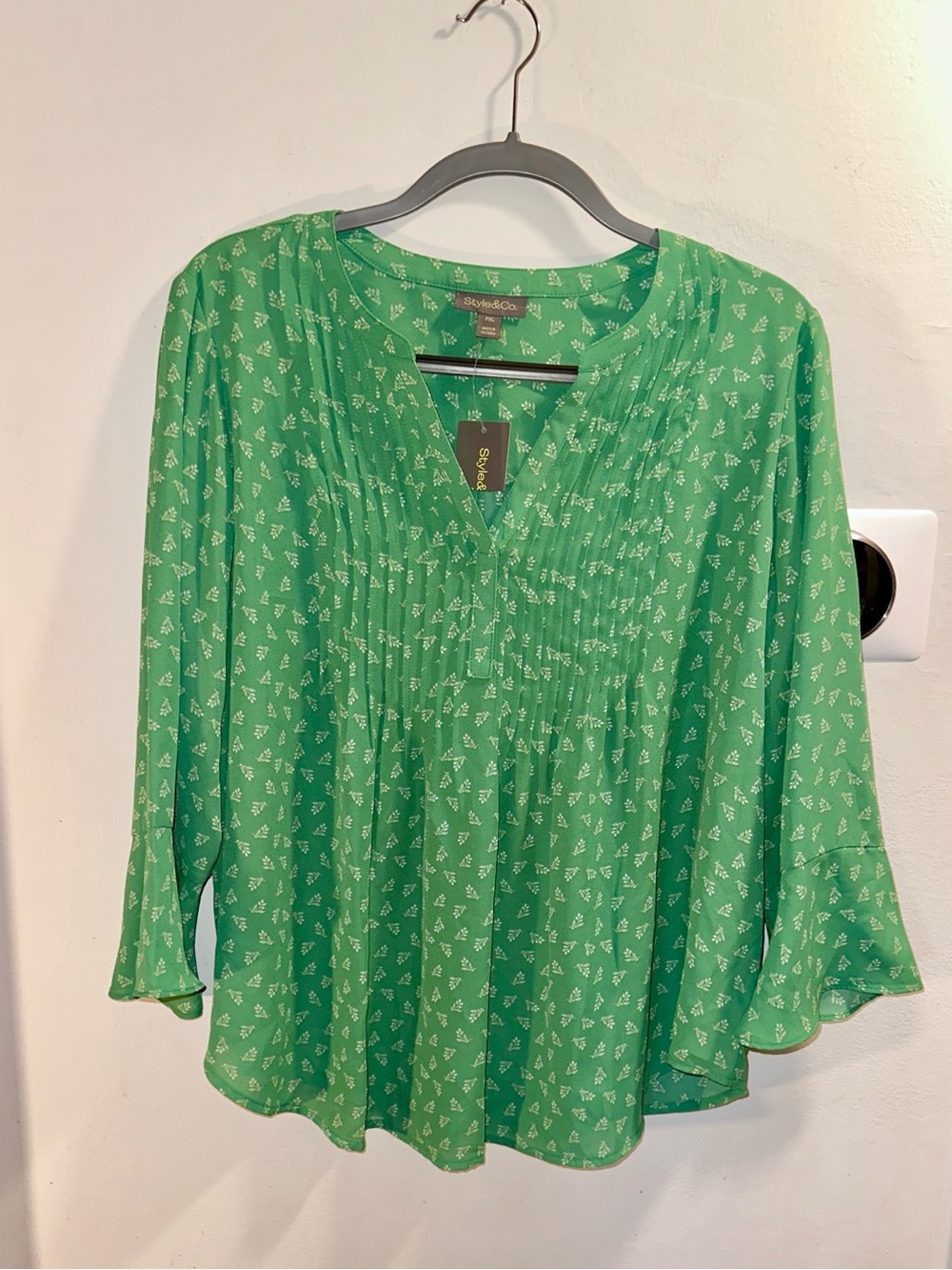 Style & Co Printed Pintuck Ruffle Sleeve Blouse